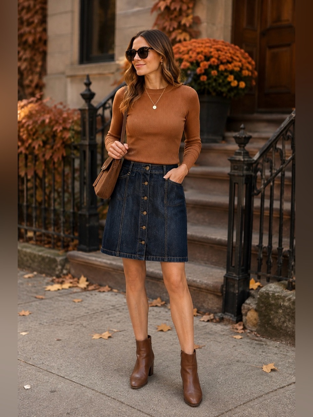 Ann Taylor Dark Wash Button Front Denim Skirt Size 8